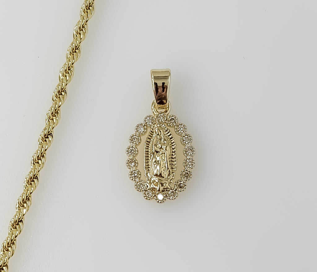 Plated Dainty Virgin Mary 2mm Rope/Braided Chain Necklace