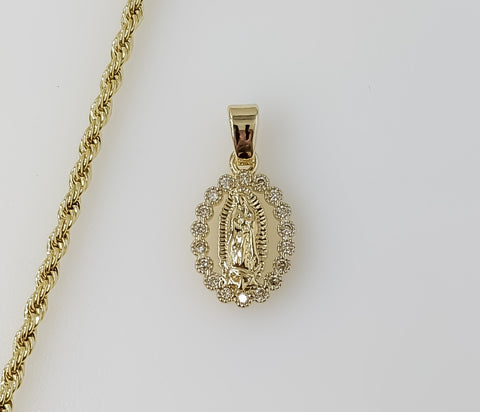 Plated Dainty Virgin Mary 2mm Rope/Braided Chain Necklace