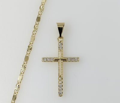 Plated Small Cross 2mm Star Solid Chain Necklace