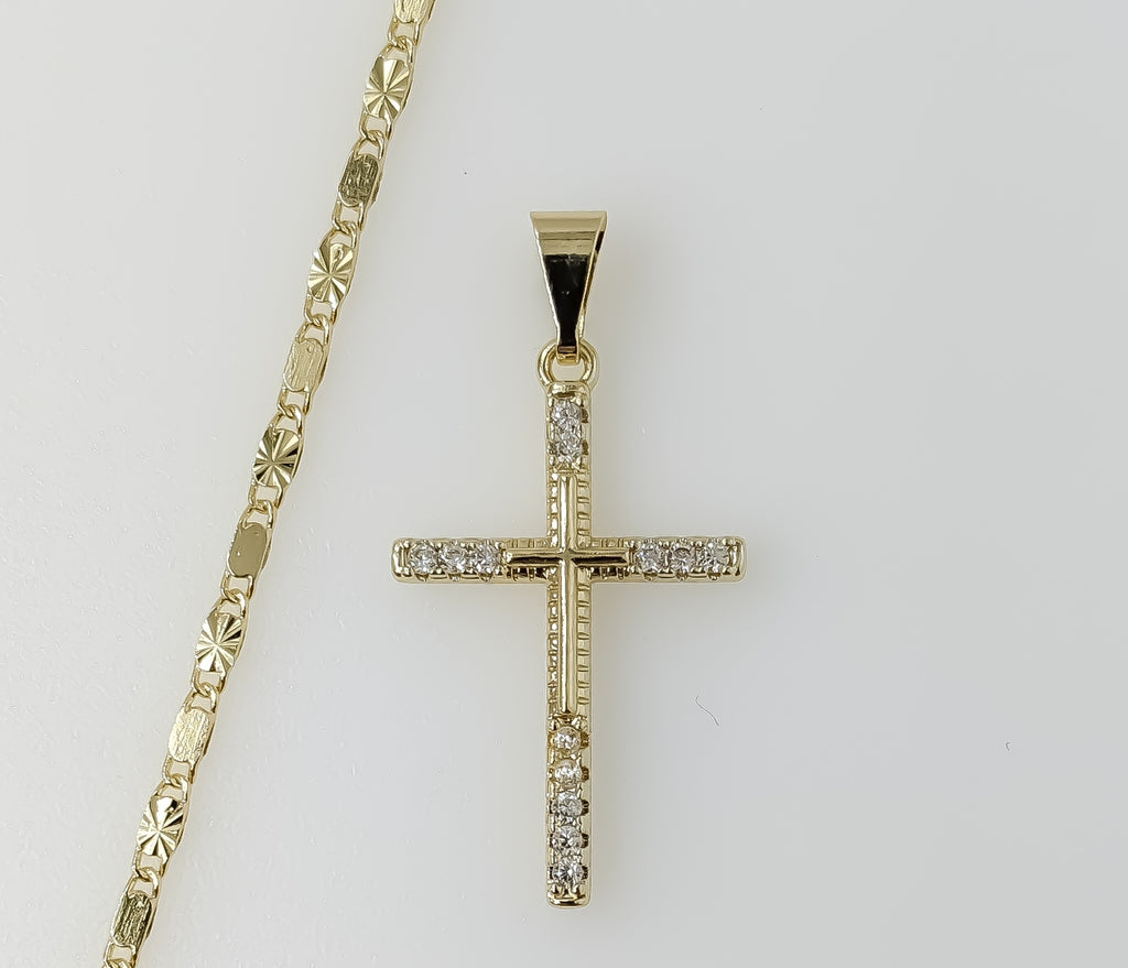 Plated Small Cross 2mm Star Solid Chain Necklace
