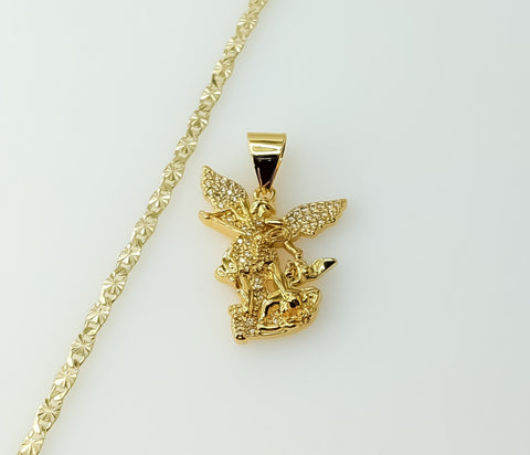 Gold plated Star Chain Necklace with small Archangel Saint Michael pendant.

Gold plated chain necklace featuring small