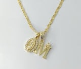 Plated Dainty Letter "M" Virgin Mary Double Pendants 3mm Star Chain Necklace