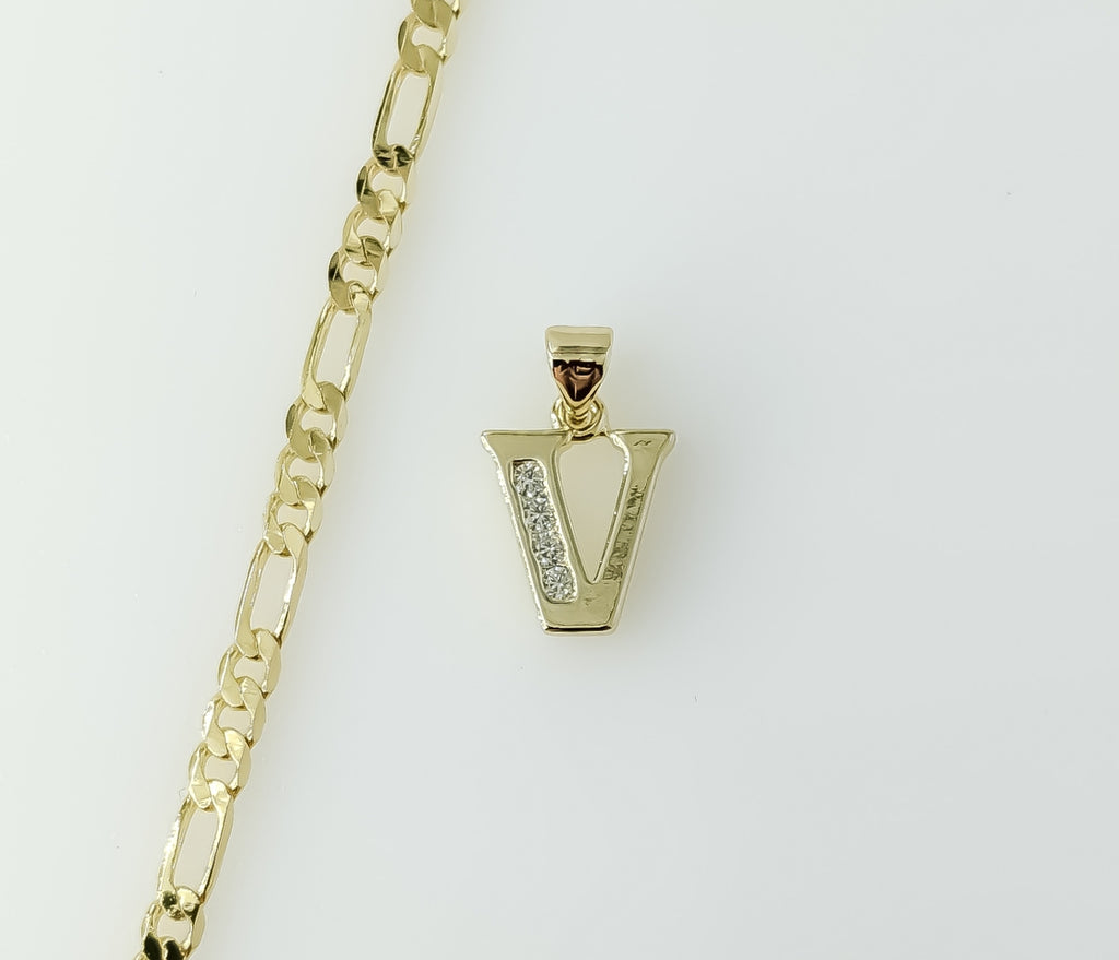 Plated Dainty Letter "V" 3mm Figaro Chain Necklace