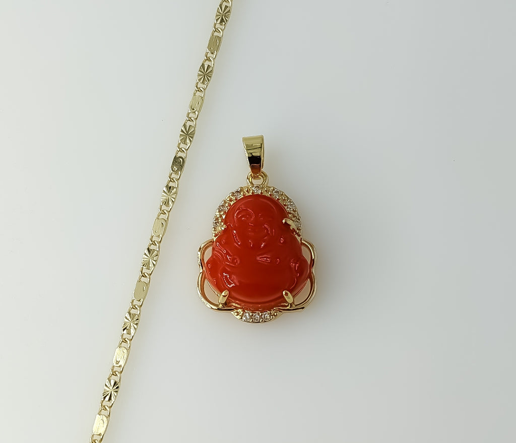 A gold plated dainty Buddha charm on a 2mm star solid chain necklace.