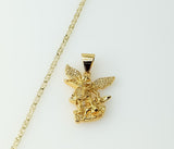 Small Archangel Saint Michael star shaped pendant on gold plated chain necklace.
Gold plated Archangel Saint Michael sta