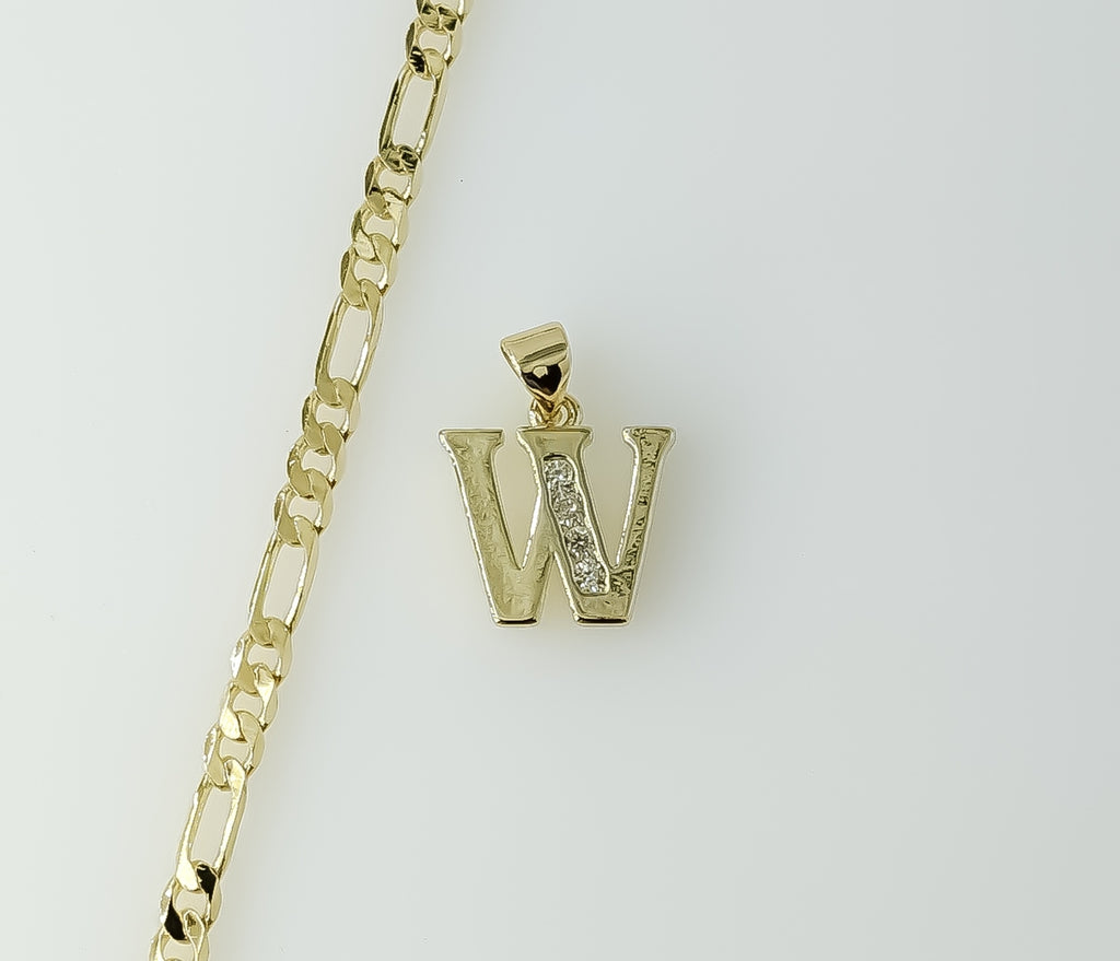 Plated Dainty Letter "W" 3mm Figaro Chain Necklace