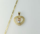 Gold plated tri-color heart pendant on a 3mm figaro chain necklace.

Gold plated 3mm figaro chain necklace with a tri-co