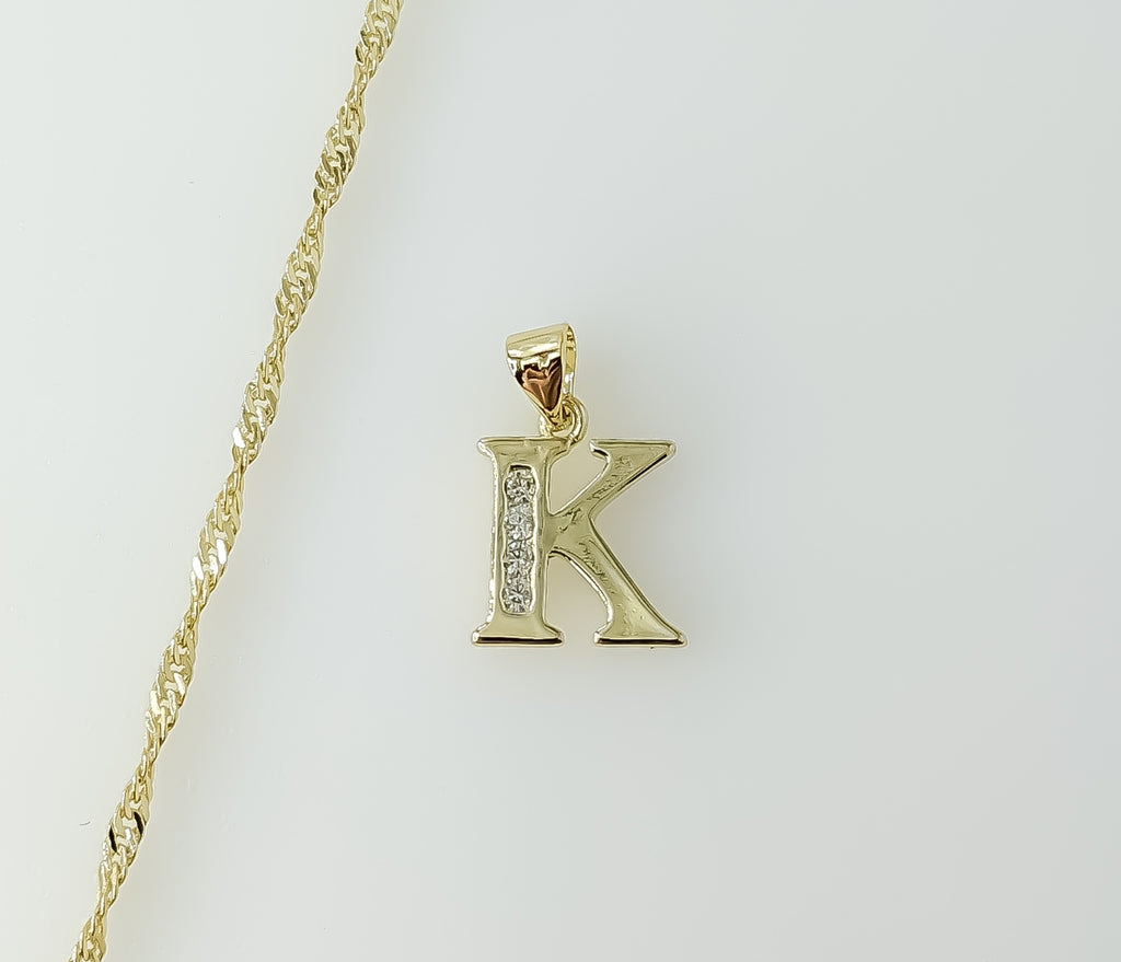 Gold plated 14K twist chain necklace with dainty letter K pendant.