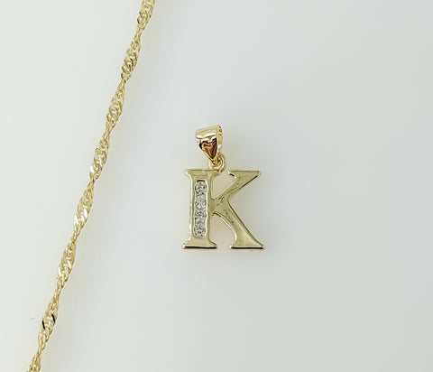 Gold plated 14K twist chain necklace with dainty letter K pendant.
