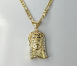 Gold plated 14K diamond cut Figaro chain Jesus style necklace with pendant.

Gold plated 14K diamond cut Figaro chain Je
