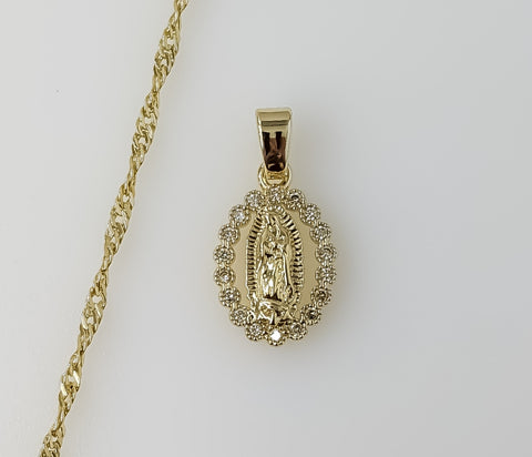 Plated Dainty Virgin Mary 14K Twist Chain Necklace