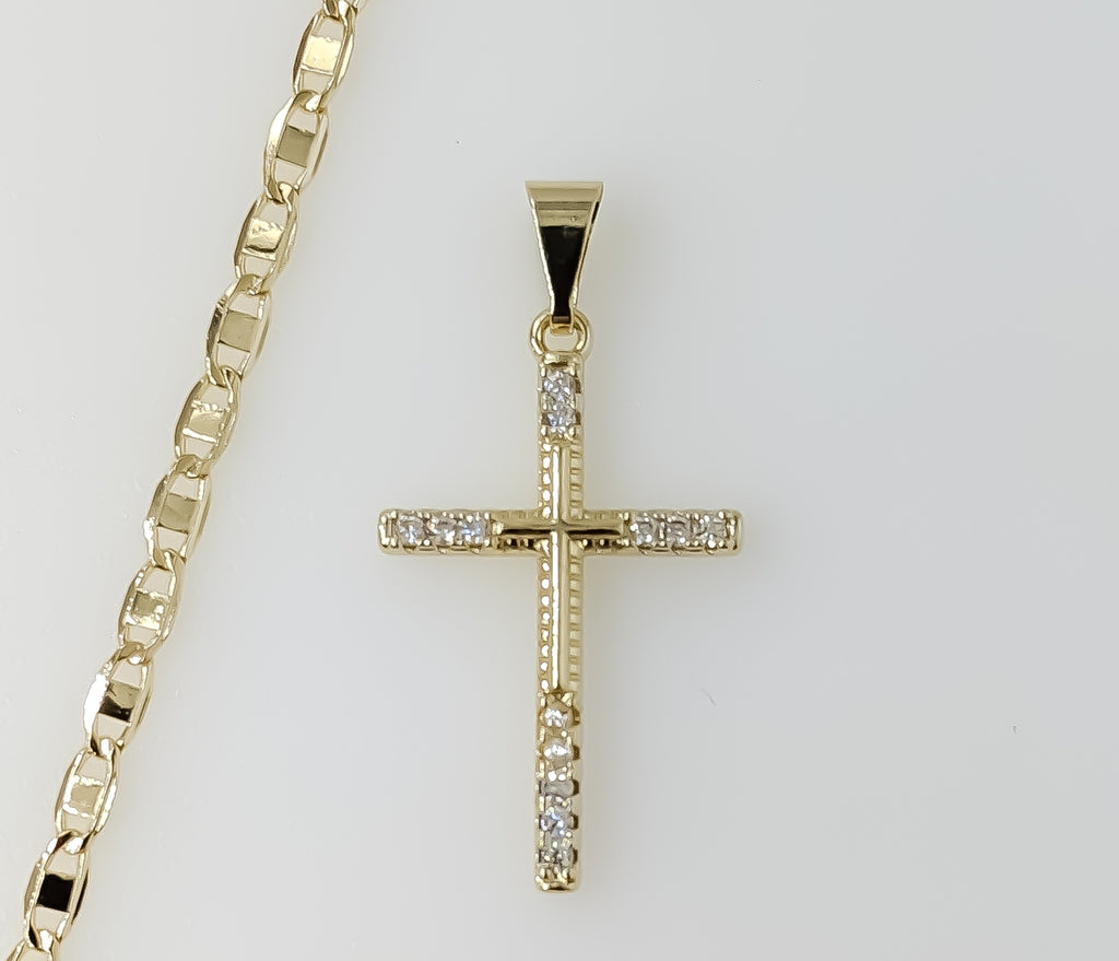 Plated Small Cross 3mm Flat Mariner Anchor Chain Necklace