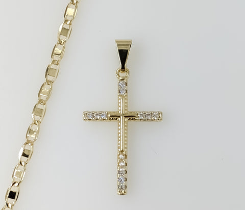 Plated Small Cross 3mm Flat Mariner Anchor Chain Necklace