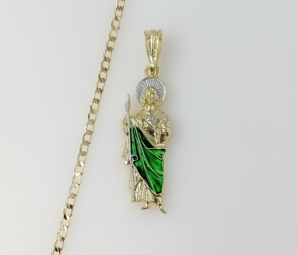 Plated Small Multicolor Saint Jude 14K 3mm Cuban Chain Necklace