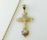 Plated Cross Crucifix Pendant With Optional 14K 3mm-4mm Rope Chain Necklace