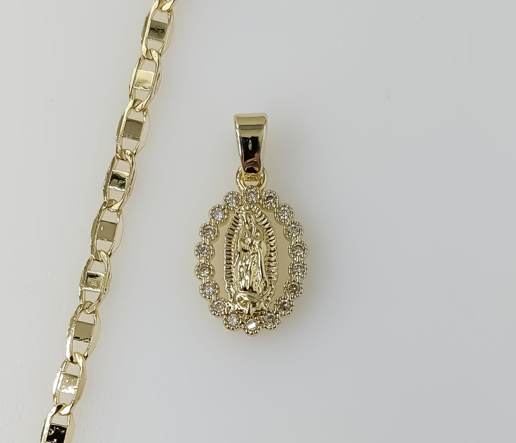Plated Dainty Virgin Mary 3mm Flat Mariner Anchor Chain Necklace