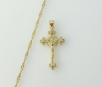 Plated Small Cross 14K Twist Chain Necklace