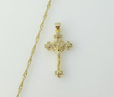 Gold plated 14K twist chain necklace with small cross pendant
Gold plated 14K chain necklace featuring a small cross de