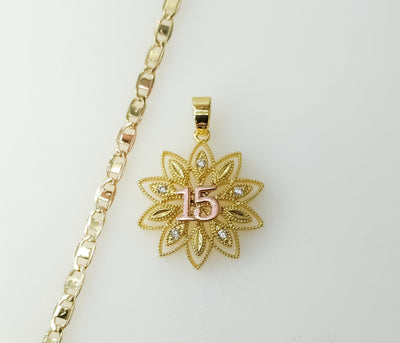 Quinceanera Gift Dainty Multicolor My 15 Quince Plated 3mm Flat Mariner Chain