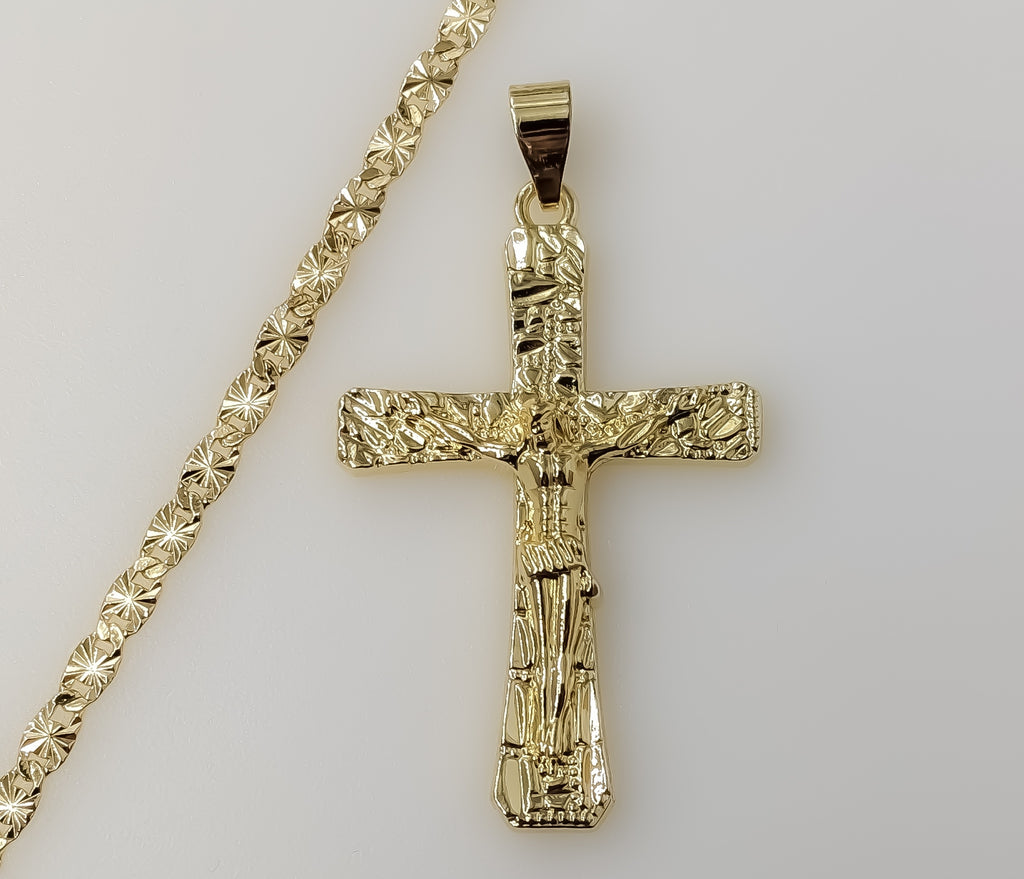 Affordable Men Nugget Design Jesus Crucifix Cross Plated 4mm Star Chain Necklace