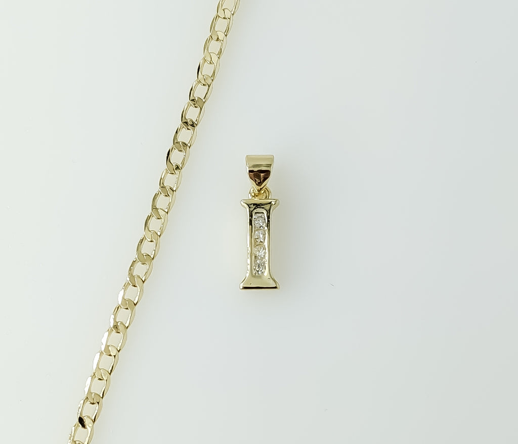 Plated Dainty Letter "I" 14K 3mm Cuban Chain Necklace