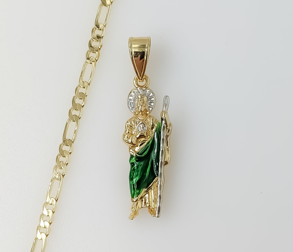 Plated Small Multicolor Saint Jude 3mm Figaro Chain Necklace