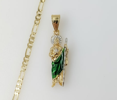 Plated Small Multicolor Saint Jude 3mm Figaro Chain Necklace