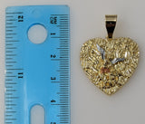 A gold plated pendant featuring Saint Michael in an arch shape.
A gold plated arch shape pendant with an angelic symbol.