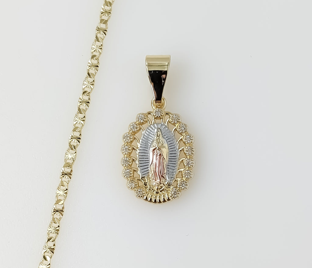 Plated Dainty Tri-Color Virgin Mary 2.5mm Star Chain Necklace