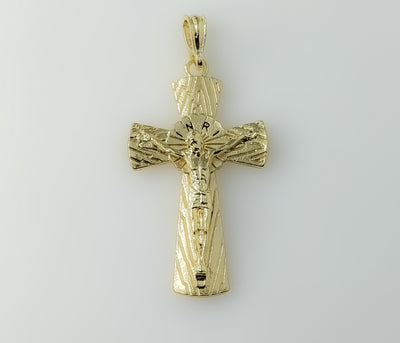 Plated Cross Jesus Crucifix Pendant Optional 14K 3mm-4mm Rope Chain Necklace
