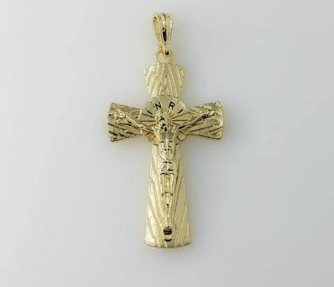 Plated Cross Jesus Crucifix Pendant Optional 14K 3mm-4mm Rope Chain Necklace