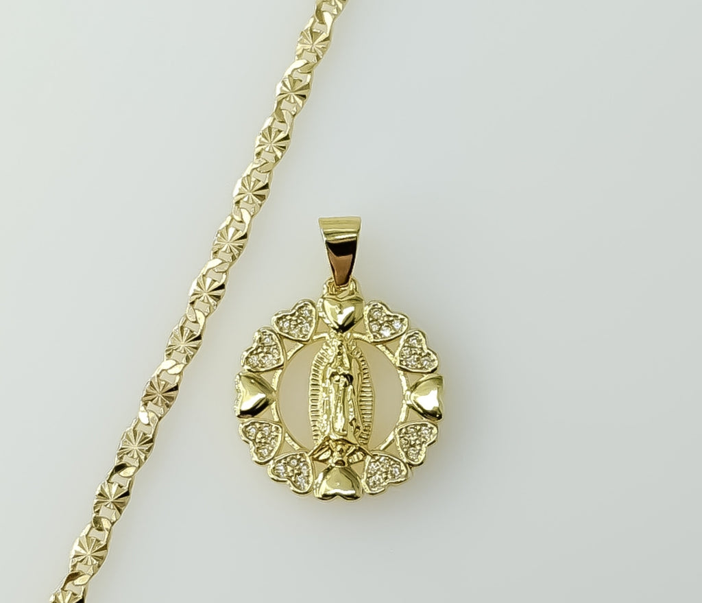 Gold plated Virgin Mary charm star chain necklace with small pendant.

A gold plated small Virgin Mary charm star chain
