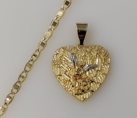 Gold plated flat mariner anchor chain Saint Michael necklace with intricate details.

Gold plated mariner anchor chain S