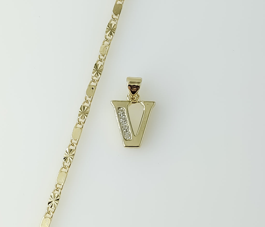Plated Dainty Letter "V" 2mm Star Solid Chain Necklace