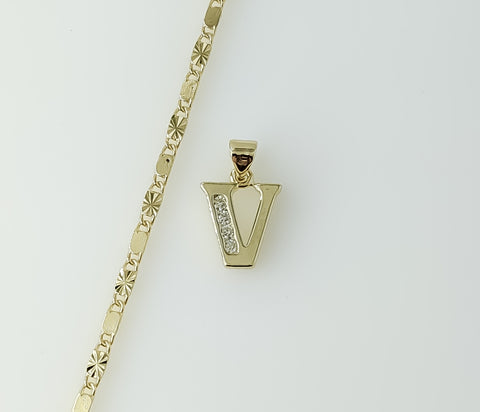 Plated Dainty Letter "V" 2mm Star Solid Chain Necklace
