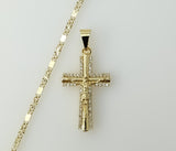 Gold plated solid chain with small cross pendant and star design necklace.

Gold plated chain featuring a small cross pe