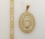Virgin Mary Medal Plated 18K 4mm-5mm Figaro Chain Catholic Necklace
