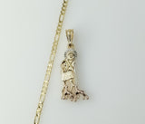 Gold plated figaro chain necklace in a tri-color Saint Lazarus style design.
Gold plated Saint Lazarus tri-color figaro