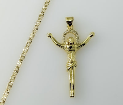 Spiritual Plated Small Cross Jesus Crucifix 14K 2.5mm-3mm Star Chain Necklace
