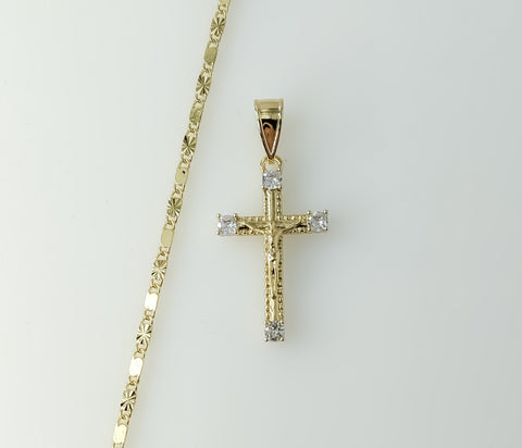 Gold plated small star-shaped chain necklace with a cross charm.
