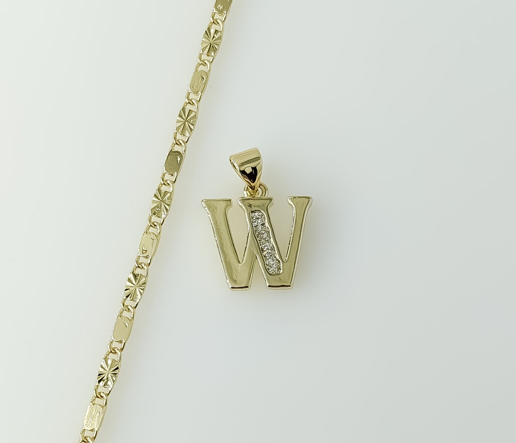Plated Dainty Letter "W" 2mm Star Solid Chain Necklace