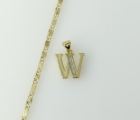 Plated Dainty Letter "W" 2mm Star Solid Chain Necklace