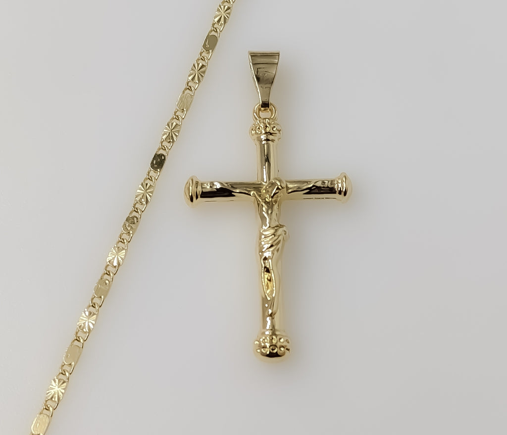 Crucifix Jesus Cross Plated 2mm Star Solid Chain Everyday Wear Necklace