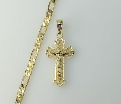 Plated Cross 5mm Figaro Chain Necklace