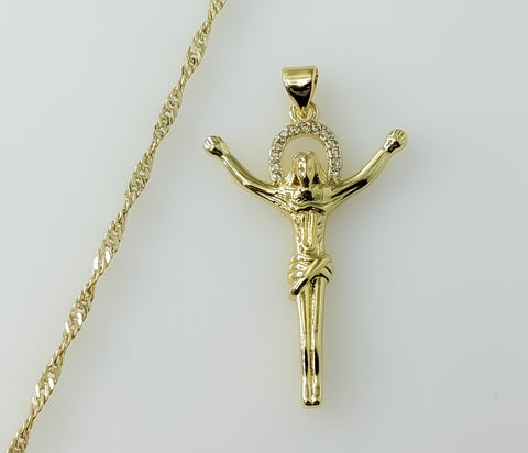 Small Cross Jesus Crucifix Plated 14K Twist Chain Catholic Necklace