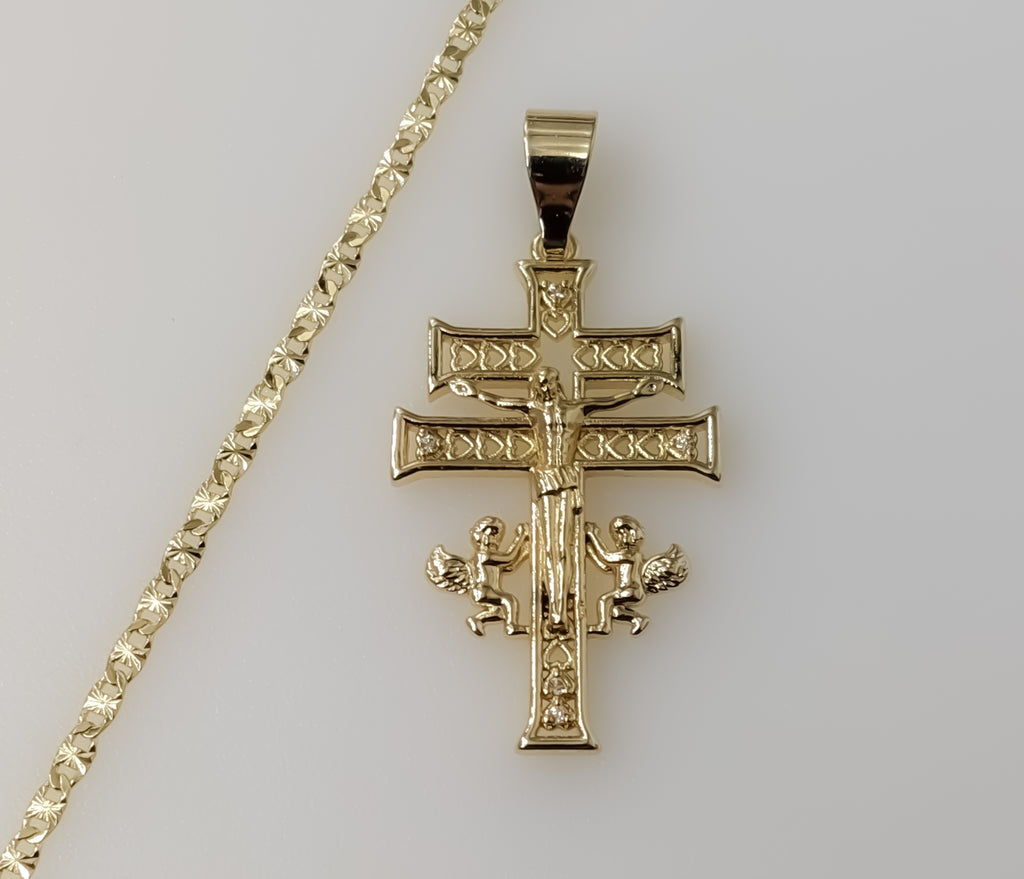 Holy Cross of Caravaca Plated 2.5mm Star Chain Jesus Christ Devotion Necklace