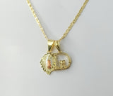 Gold plated tri-color Virgin Mary double pendants on a star chain necklace.