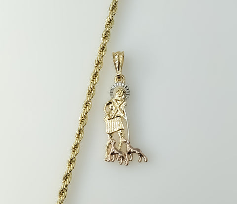Gold plated tri-color Saint Lazarus rope and braided chain necklace with pendant.

Gold plated tri-color Saint Lazarus r