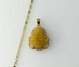 Gold plated Buddha pendant hangs from a dainty solid 2mm star chain necklace.