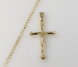 Affordable Jesus Cross Crucifix 14K Plated 3mm Cuban Chain Necklace